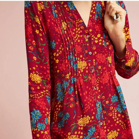 Anthropologie Maeve Printed Pintucked Blouse XXS - Picture 2 of 7